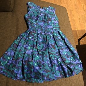 BB Dakota blue green print silk A-line dress